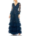 Mac Duggal Embellished Long Sleeve Tulle Gown In Twilight