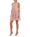 Mac Duggal Mesh Micro Ruffle High Neck Mini Dress In Pink