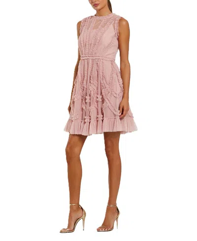 MAC DUGGAL MESH MICRO RUFFLE HIGH NECK MINI DRESS