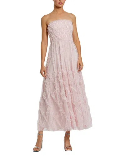 Mac Duggal Mesh Micro Ruffle Strapless A Line Ankle Dress In Animal Print