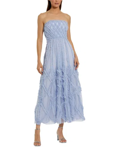 Mac Duggal Mesh Micro Ruffle Strapless A-line Maxi Dress In Blue