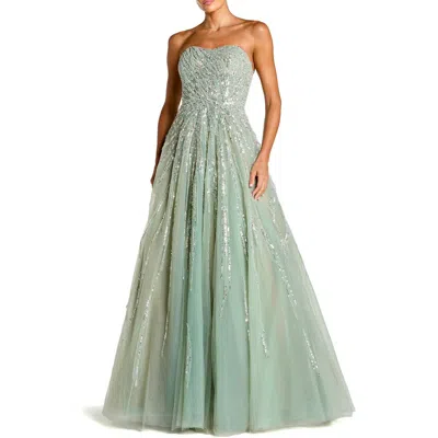 Mac Duggal Mesh Sequin Strapless Sweetheart Neck Ballgown In Green