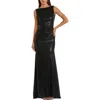 Mac Duggal Metallic Cowl Back Column Gown In Black