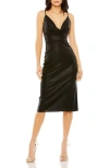 Mac Duggal Metallic V-neck Midi Dress In Black In Black