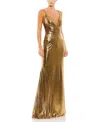 Mac Duggal Metallic Faux Wrap Spaghetti Strap Gown