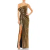 Mac Duggal Metallic Wrap Gown In Gold