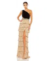 Mac Duggal One-shoulder Ruffle Tiered Gown In Black