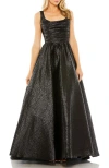 Mac Duggal Metallic Pleated Bodice Ballgown In Black