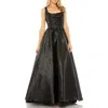 Mac Duggal 68349 Long Metallic Pleated Bodice Ball Gown In Black