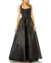 Mac Duggal Metallic Pleated Bodice Ballgown In Black