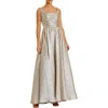 Mac Duggal Metallic Pleated Bodice Ballgown In Gray