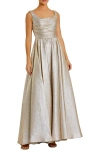 Mac Duggal Metallic Pleated Bodice Ballgown In Oyster