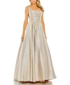 Mac Duggal Metallic Pleated Bodice Ballgown In Oyster