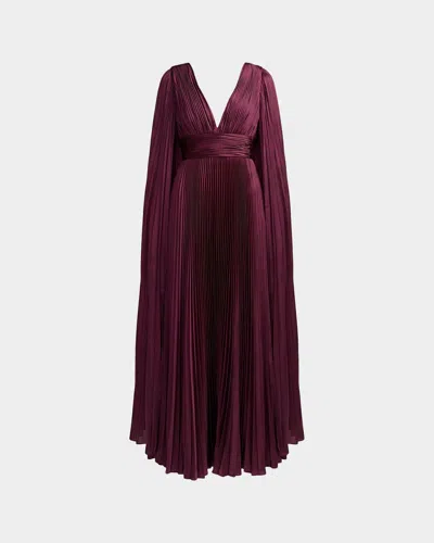 Mac Duggal Metallic Pleated Charmeuse Cape Gown In Multi