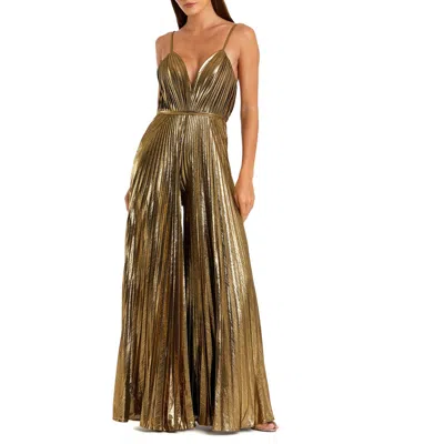 MAC DUGGAL MAC DUGGAL METALLIC PLEATED V-NECK JUMPSUIT