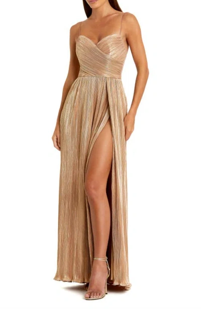 MAC DUGGAL MAC DUGGAL METALLIC RUCHED A LINE GOWN