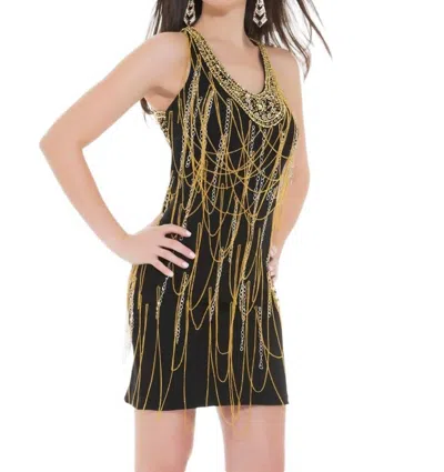 Mac Duggal Metallic Short Dress In Black/gold