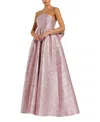 Mac Duggal Metallic Strapless Brocade Gown With Oversized Bow In Raspberry
