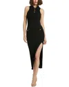 Mac Duggal Rib Knit Collared Sleeveless Fitted Maxi Dress