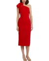 Mac Duggal Crepe One Shoulder Midi Dress With Flower