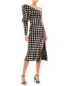 Mac Duggal Long Puff Sleeve Polka Dot Tea Length Dress