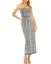 Mac Duggal Embellished Strapless Column Dress In Silver