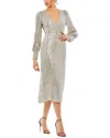 Mac Duggal 10809 Long Sleeve Formal Sequin Midi Dress In Metallic