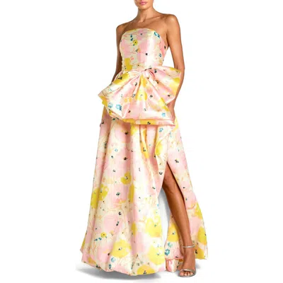 Mac Duggal Mikado Strapless Bubble Hem Ballgown With Bow In Multi