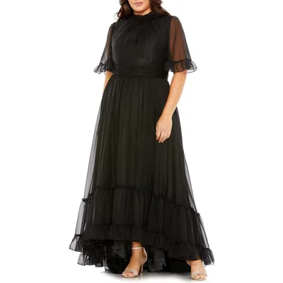 Mac Duggal Mock Neck Flutter Sleeve High Gown In Black