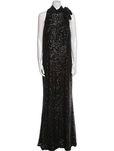 Pre-owned Mac Duggal Mock Neck Long Dress In Black