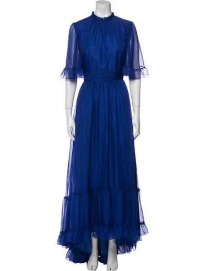 Pre-owned Mac Duggal Mock Neck Long Dress In Blue
