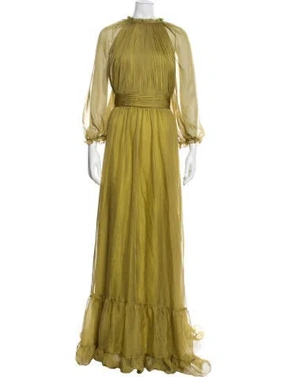 Pre-owned Mac Duggal Mock Neck Long Dress In Green