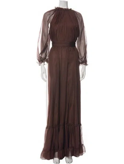 Pre-owned Mac Duggal Mock Neck Long Dress In Green