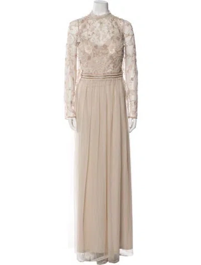 Pre-owned Mac Duggal Mock Neck Long Dress In Neutral