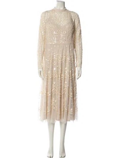Pre-owned Mac Duggal Mock Neck Long Dress In Neutral