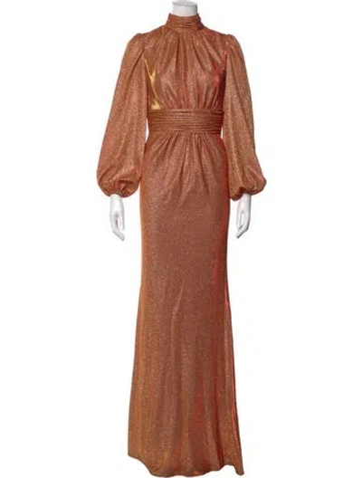 Pre-owned Mac Duggal Mock Neck Long Dress In Orange