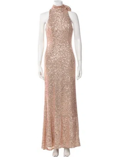 Pre-owned Mac Duggal Mock Neck Long Dress In Pink