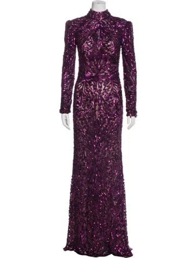 Pre-owned Mac Duggal Mock Neck Long Dress In Purple