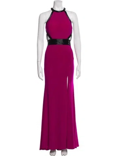 Pre-owned Mac Duggal Mock Neck Long Dress In Purple