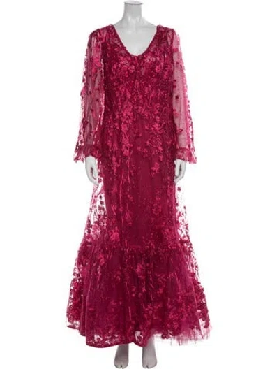 Pre-owned Mac Duggal Mock Neck Long Dress In Red