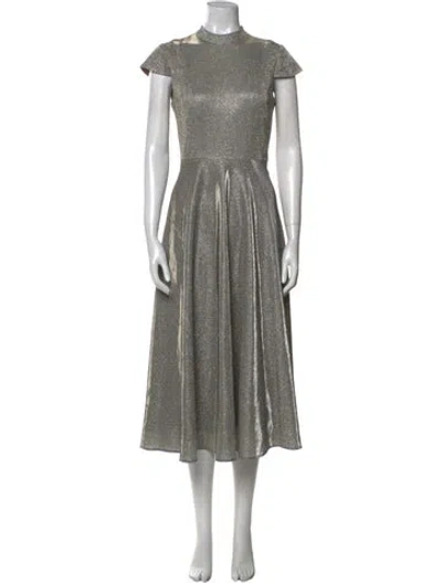 Pre-owned Mac Duggal Mock Neck Long Dress In Silver