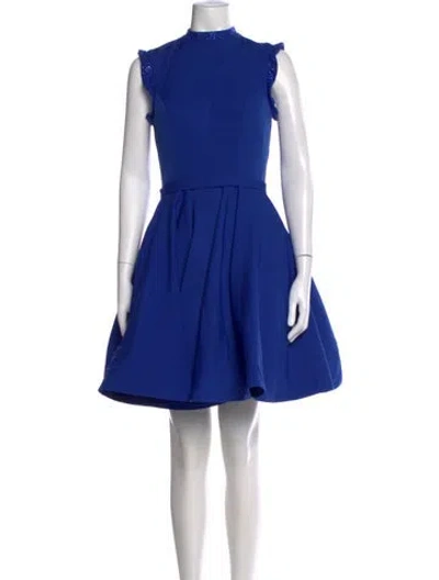Pre-owned Mac Duggal Mock Neck Mini Dress In Blue