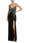 Mac Duggal Women's Multi Color Beaded Floral Cami Gown In Black Multi