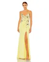 Mac Duggal Floral Beaded Sheath Gown In Buttercup