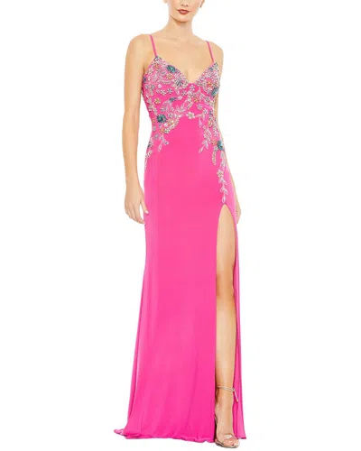 Mac Duggal Multi Color Beaded Floral Cami Gown In Candy Pink