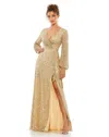 Mac Duggal Multi-colored Sequin Silver Gown In White
