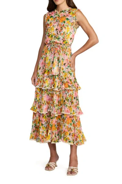Mac Duggal Multi Floral Tiered Ruffle Midi Dress