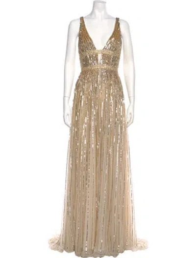 Pre-owned Mac Duggal Nylon Long Dress In Gold