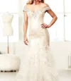 Mac Duggal Off-the-shoulder Ball Gown With Sequins And Chiffon Ruffles In Ivory/nude In Multi