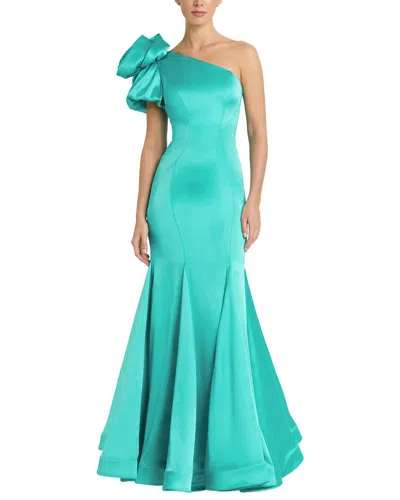 Mac Duggal Satin Mermaid Dramatic Rosette One Shoulder Gown In Green